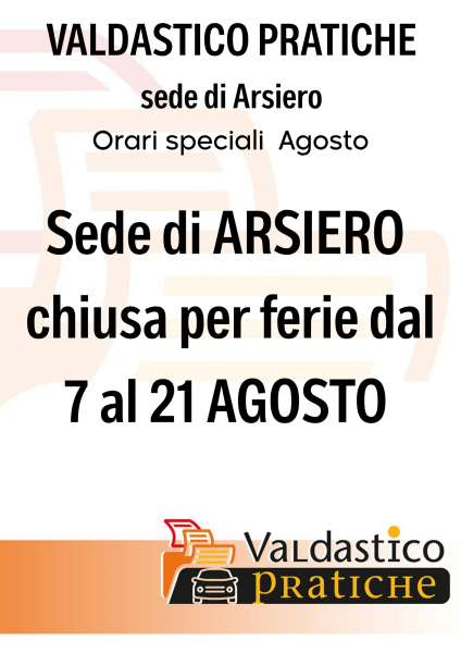 VARIAZIONI ORARIE AGOSTO 2026 SEDE DI ARSIERO